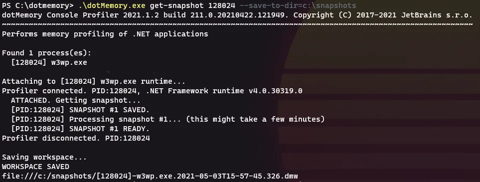CLI running dotmemory executable